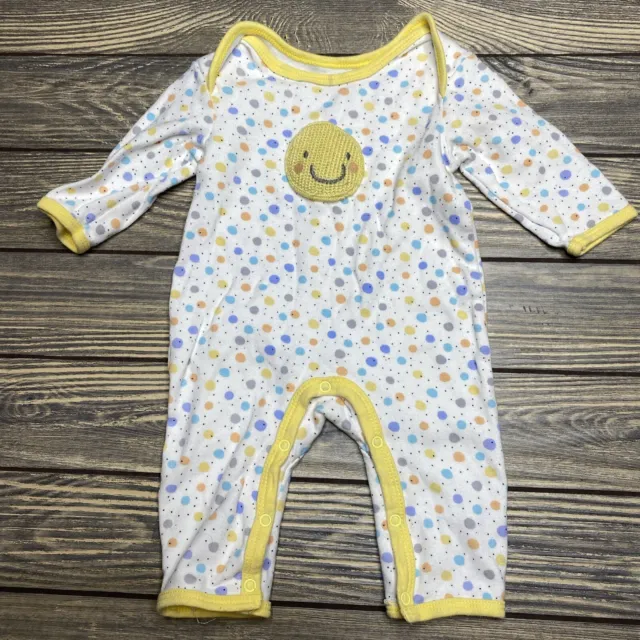 René Rafé Baby Infant One Piece Outfit Yellow Polkadots Smiley Face Size 3-6 Mos