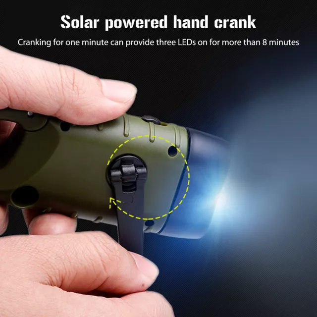 LED Torch Solar Power Hand Crank Flashlight Wind Up Super Bright Camping  Light
