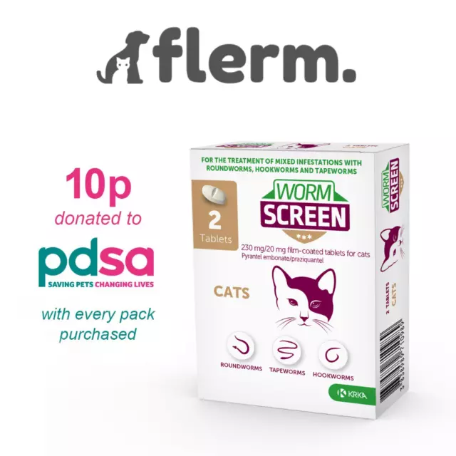 Worm Screen Cat Wormer- Tapeworm & Roundworm- 2 tablets, easy - lasts 3 months!