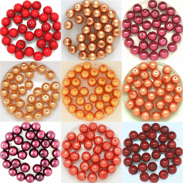 Glass Pearls - shades of Red & Orange, choose colour & size, round pearl beads