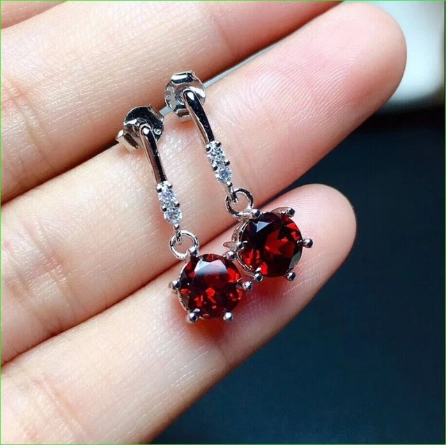 2CT Round Red Garnet Simulated Drop Dangle Earrings 14K White Gold Plated Silver