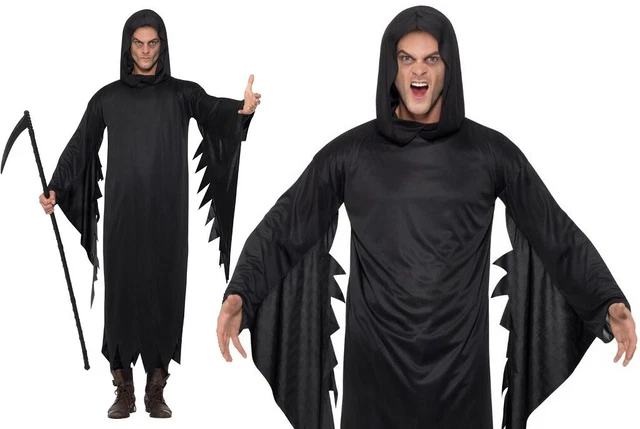 Déguisement Halloween Faucheuse Enfant 7 Pièces - Robe Noire, Capuche, Lunettes Lumineuses & Faux