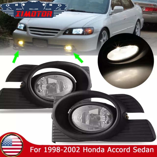 Fog Lights for 1998-2002 Honda Accord Clear Glass Lens Switch Wiring Kit Pair