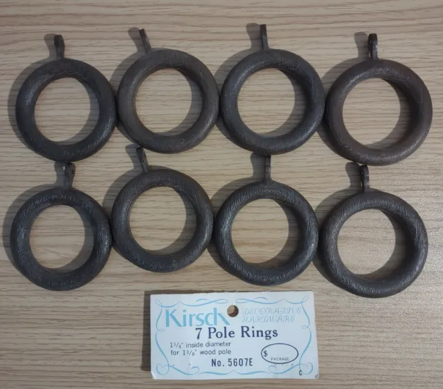 KIRSCH Curtain Drapery Pole Rings for 1 3/8" Wood Pole Lot of 8 model 5607E
