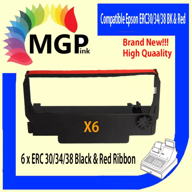 6x ERC-30 ERC-34 ERC-38 BLACK & RED printer ink ribbon for Epson TM-U220 TM-U230