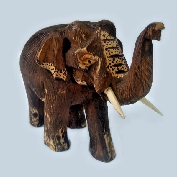 Wood Elephant Sculpture Lucky Statue Handmade Carved Wooden Figurine From Ceylon