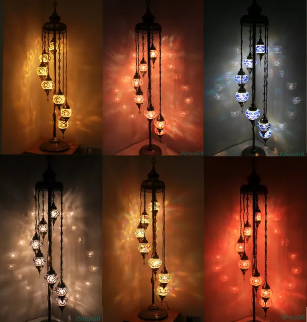 Beautiful 7 Balls Handmade Turkish Moroccan Glass Light Floor Lamp