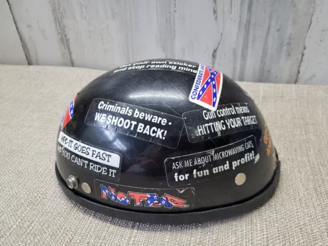 Vintage Motorcycle Black BIKER Half Helmet With Flag Harley Stickers  - No Foam