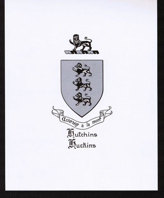 HUTCHINS/HUCKINS Coat of Arms & Family Crest - Vintage Print