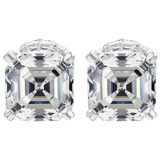 NANA 4ctw Pure Brilliance Zirconia Asscher Cut CZ Solitaire Stud Earrings