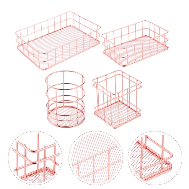 4 Pcs Metal Organizer Wrought Iron Storage Basket Metal Storage Basket Desktop