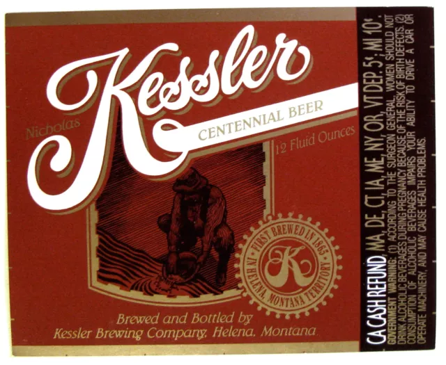 Kessler Brewing NICHOLAS KESSLER CENTENNIAL BEER label MT 12oz