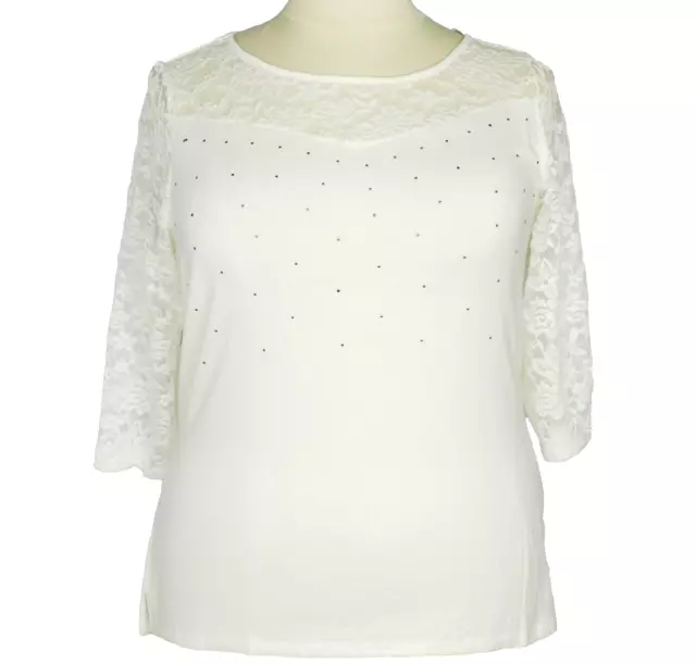 NWT Essentials By Milano Ivory Plus Size 1X Knit Top Blouse Lace Studs Stretch