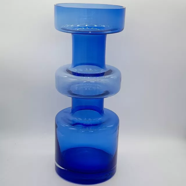 Riihimaki Large  Blue Glass Vase, Made In Finland, Vintage  C- 1970