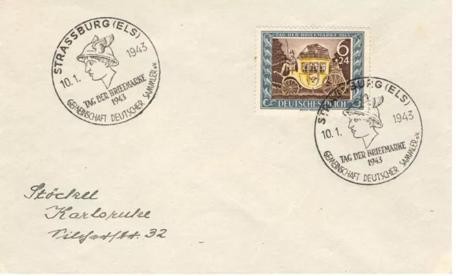 FDC Deutsches Reich  Tag der Briefmarke 1943  Mi. 843 Stempel Strassburg
