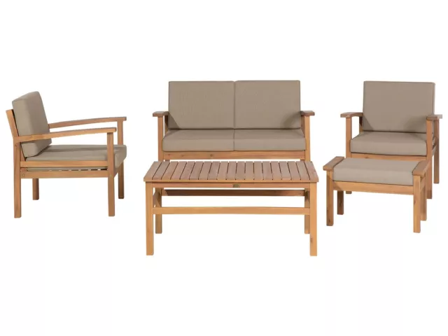 Modernes Lounge Set Akazienholz hellbraun 5-teilig Auflagen taupe Manila