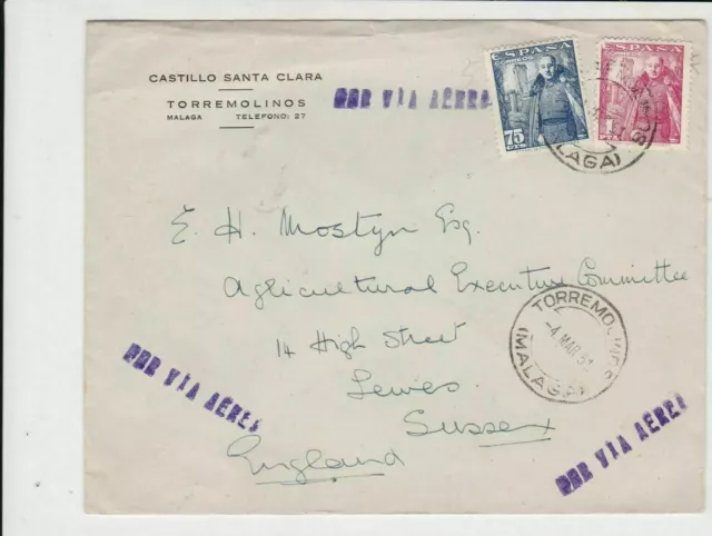 spain 1951 man with castle stamps cover ref 20540