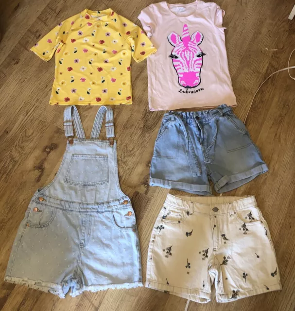 Girls Age 11-12 Denim Dungarees Shorts & T Shirts M&S BlueZoo Next Summer Bundle