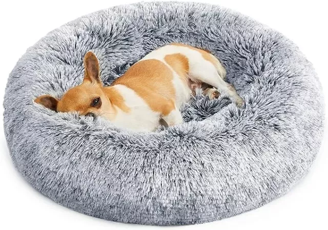 Dog Bed Donut Soft Washable Round Plush Cat Beds For Calming Pet Anti Anxiety