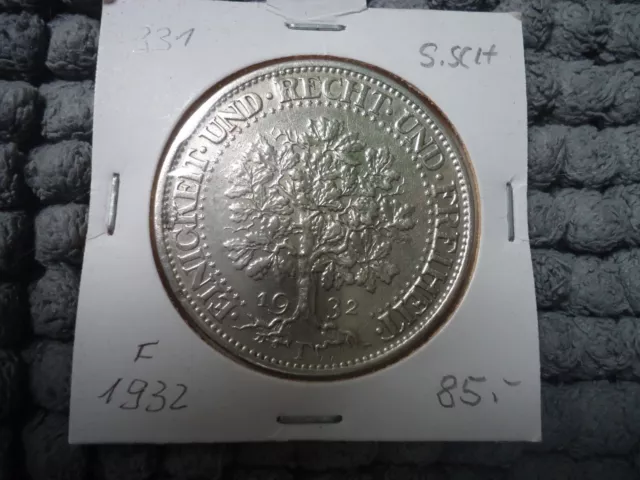 J. 331 5 Reichsmark Eichbaum 1932 F in ss sehr schön