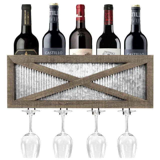 Autumn Alley Rustic Barn Door Wine Rack with Glass Storage | Wall Mounted