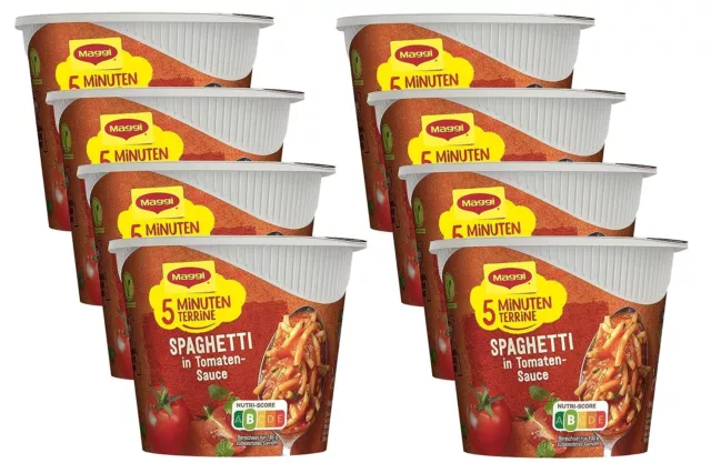 Maggi 5 Minuten Terrine Spaghetti in Tomatensauce, leckeres Fertiggericht