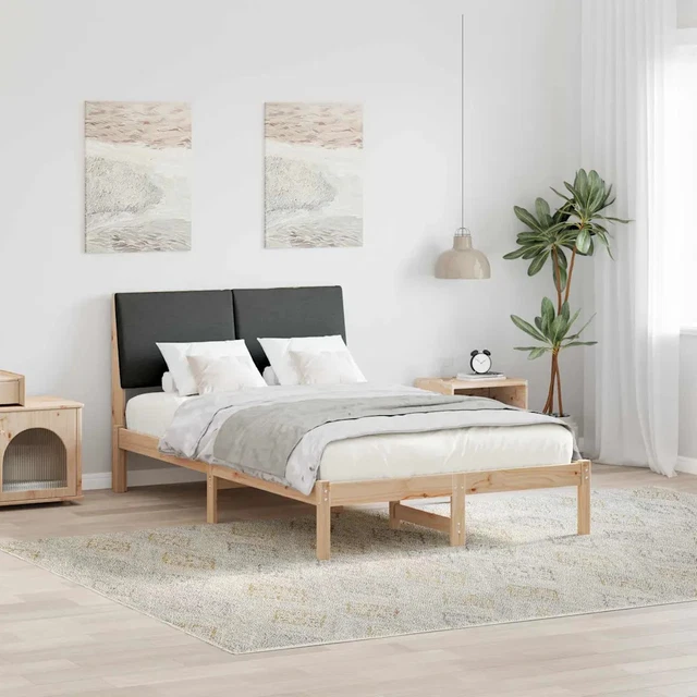 BED FRAME BROWN and dark grey 120 x 190 cm Solid pine wood vidaXL £200. ...