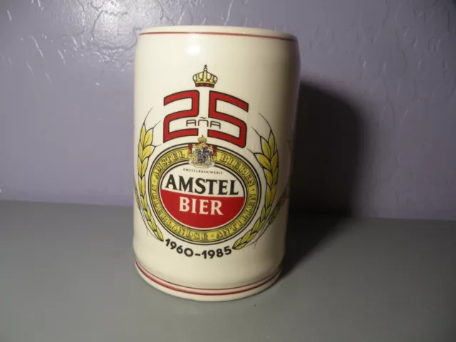 VINTAGE AMSTEL Bier Stein Beer MUG 1960-1985 25 Ana Years CUP Ceramic Delft