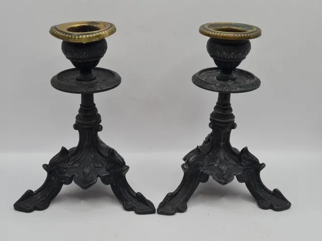 A Pair Of Antique French Bronze Candlesticks 1800s  Look At Marks On The Base