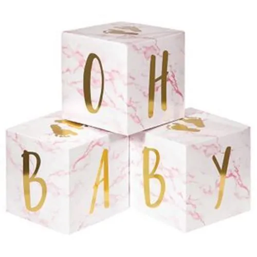 Pink Marble Baby Shower Oh Baby Blocks Centerpiece