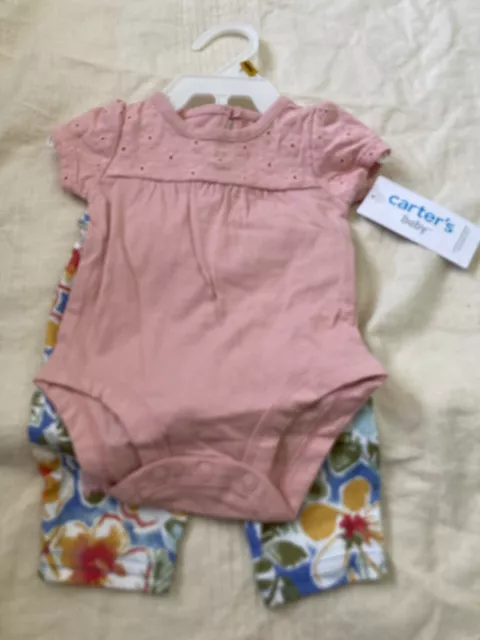 Carter baby girl blush pink knit shirt and floral pants size Newborn NWT