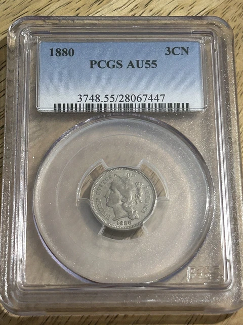 1880 Three Cent Nickel 3CN AU55 PCGS 1880 Three Cent Nickel 3CN AU55 PCGS