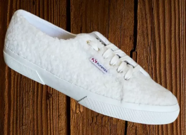 Superga 2750 White Poly Curly Wool Sneaker Womens 10 Mens 8.5 S00EH60 NEW RARE!