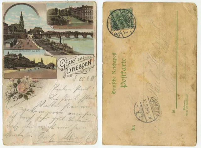 26450 - greeting from Dresden - litho postcard, run 25.9.1898 to Chemnitz