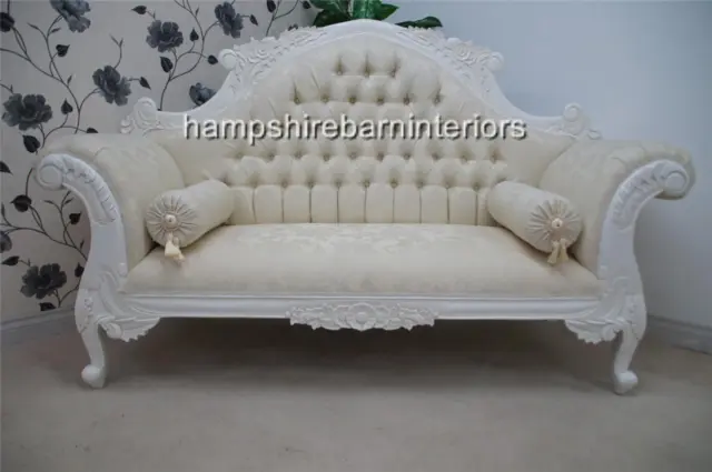 New Charles Wedding Double Chaise Longue Sofa Antique White Ivory Cream Fabric