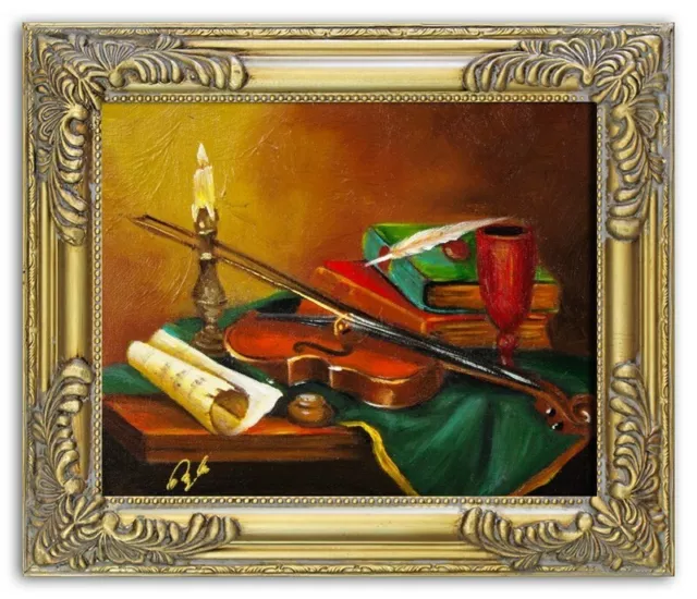 Gemälde Geige Violine Handarbeit Ölbild Bild Ölbilder Rahmen Bilder G02961