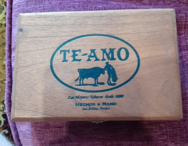 Mexican Cigar Box Te-Amo Robusto Maduro Wood Wooden Hinged Box  Cigars Empty