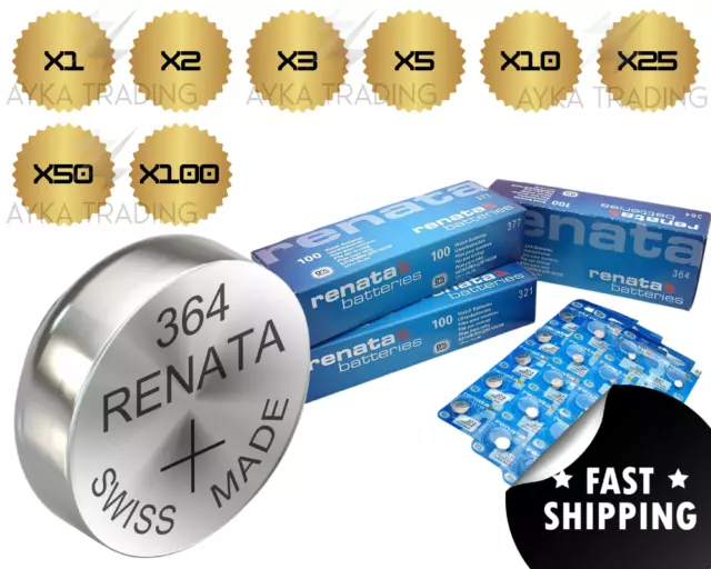 Renata Watch Battery 364 SR621SW Button Cell x1 x2 x3 x5 x10 x25 x50 x100