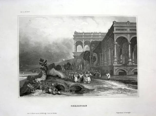 ca. 1840 Ghazipur Indien India Ansicht view Stahlstich engraving