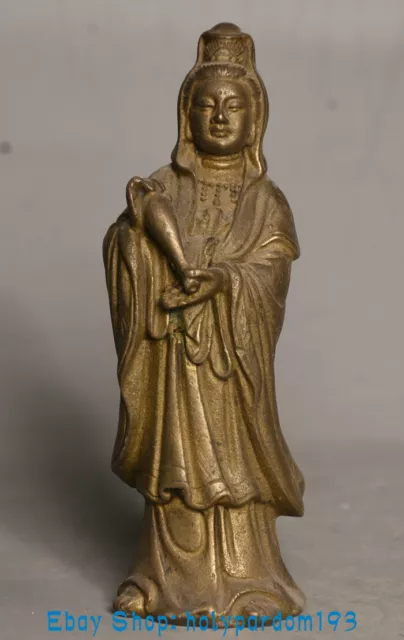 4" Old China Copper Brass Stand Kwan-yin Guan Yin Boddhisattva Goddess Statue