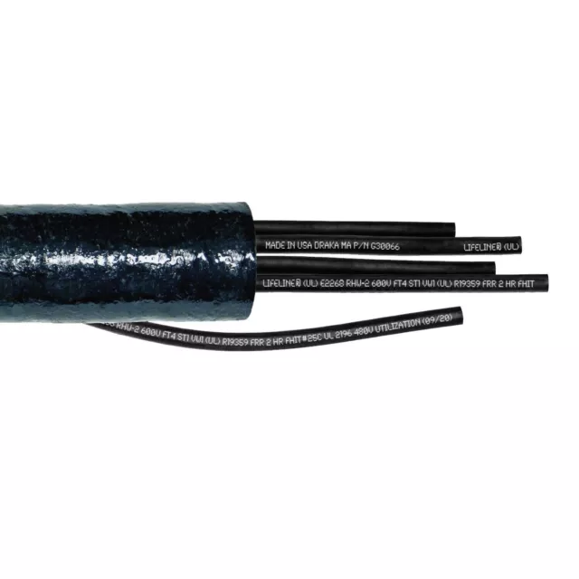 50' 500 MCM Lifeline Power Cable 2-Hour Fire Rated RHW-2 Wire Black 600V