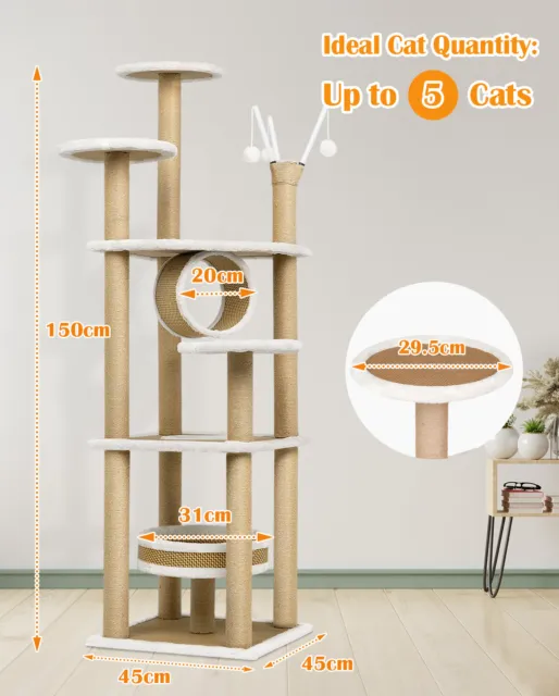 Advwin Cat Tree Tower Scratching Post Scratcher Condo House Bed Furniture 150cm