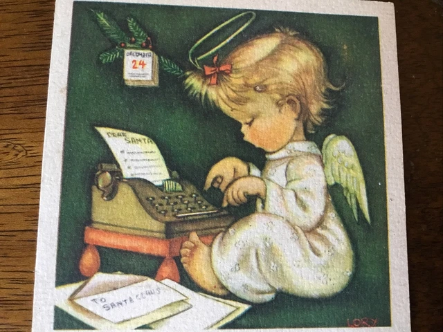 VTG 1946 Christmas Greeting card LORY Ars Sacra baby angel typewriter