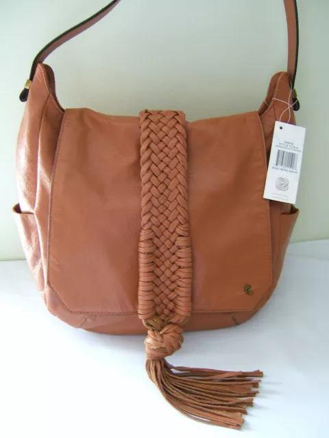 NWT Elliott Lucca Gorgeous Braided Leather Cognac Brown SABINE Shoulder Bag $228