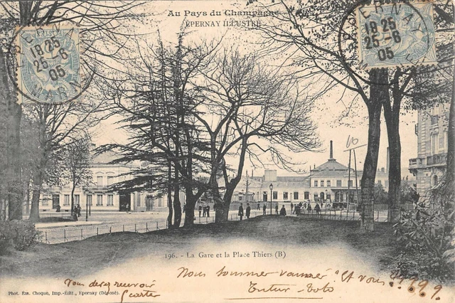 Cpa 51 Epernay La Gare Et La Place Thiers
