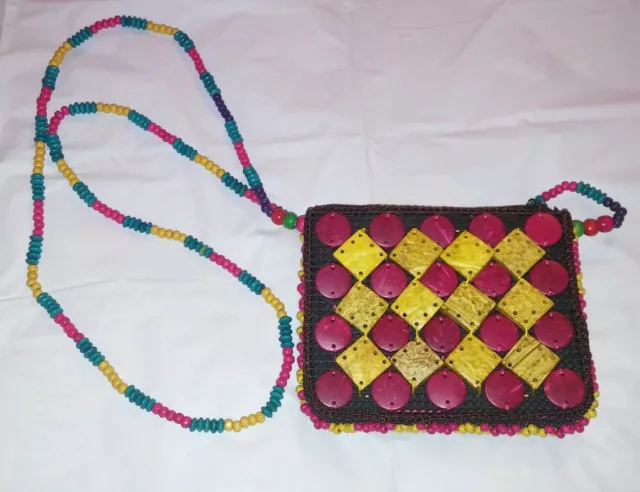 Small Summer Black Red Yellow Green Beaded Purse