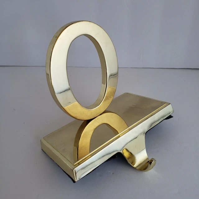 Vintage Brass "O" Noel Christmas Stocking / Holder Fireplace Mantel Decor