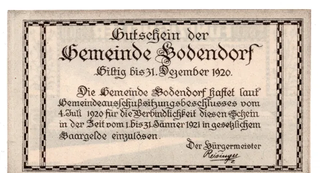 1920 Austria Notgeld Bodendorf 50 Heller (B304)