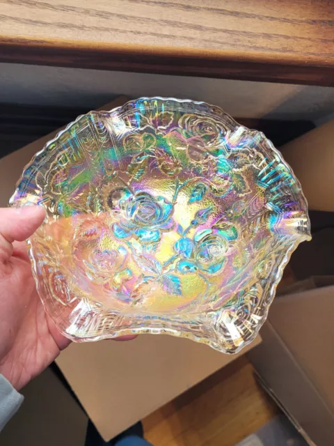 Vintage Electric Imperial Carnival Glass Clambroth Lustre Rose Bowl