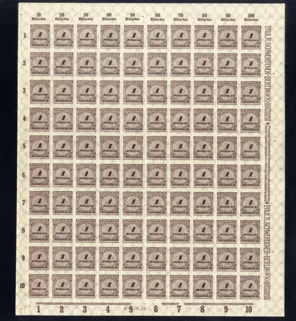 Sheet, Inflation Bogen Mi.  325 B Platte 6/-/- ,  postfrisch **